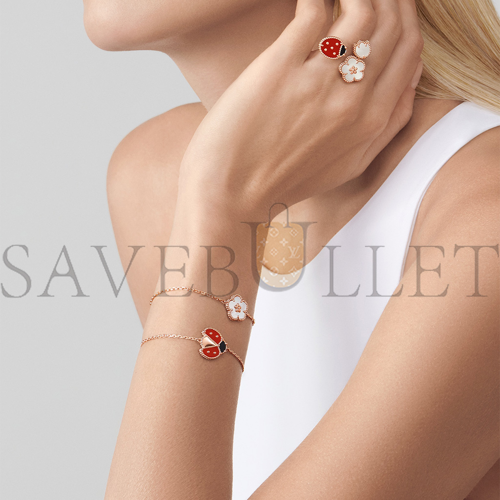 VAN CLEEF ARPELS LUCKY SPRING BRACELET, OPEN WINGS LADYBUG - ROSE GOLD, CARNELIAN, ONYX  VCARP7R100